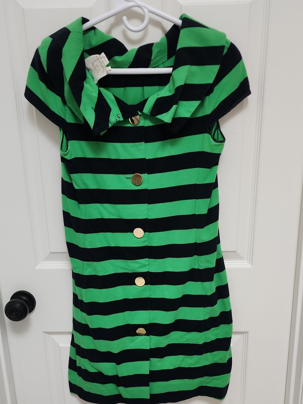 Kate Spade Size 4 Green and Black Striped Dress with Gold Buttons